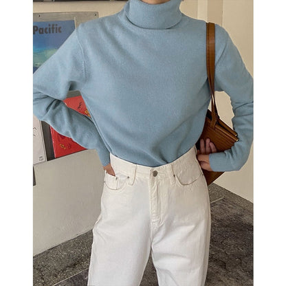 maoxiangshop Winter High Quality Wwomen's Wool Sweater Solid Color High-neck Pullover Long-sleeved Knit Top