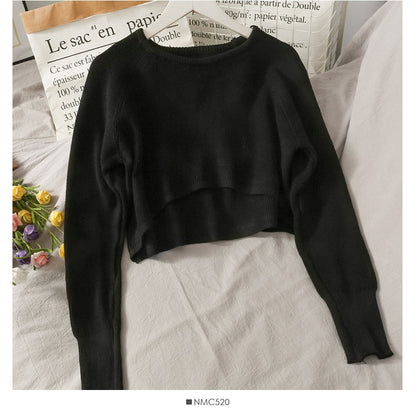 maoxiangshop New Autumn Women Solid Sweater O-Neck Loose Sweater Pullover Crop Top Sweaters Shirts Femme Knit Outwear Jumpers