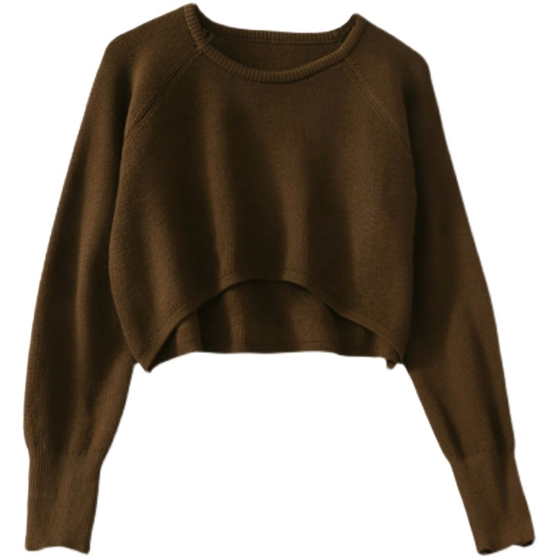 maoxiangshop New Autumn Women Solid Sweater O-Neck Loose Sweater Pullover Crop Top Sweaters Shirts Femme Knit Outwear Jumpers