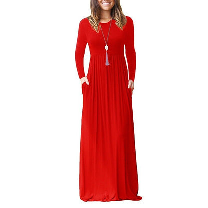 maoxiangshop 3XL Sexy Women Dress Summer Solid Casual Full Sleeve Maxi Dress For Women Long Dress Lady Dresses