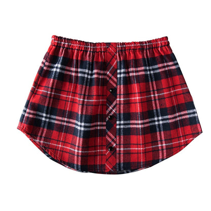 maoxiangshop Detachable Underskirt Cotton Shirt Extender for Women Irregular False Skirt Tail Blouse Hem Plaid Mini Skirt Extender Hemline