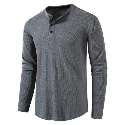 maoxiangshop Fashion Waffle Cotton T Shirt Men Spring New Slim Fit Long Sleeve Henley Tshirt Men Streetwear Casual Solid Color T-Shirt