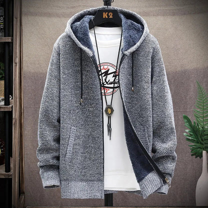 maoxiangshop Men's Winter Sweater Zipper Cardigan Korean Autumn Fleece Thick Warm Artificial Fur Wool Coat Male Jumpers Knitted Cold Jacket