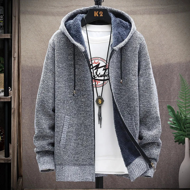 maoxiangshop Men's Winter Sweater Zipper Cardigan Korean Autumn Fleece Thick Warm Artificial Fur Wool Coat Male Jumpers Knitted Cold Jacket