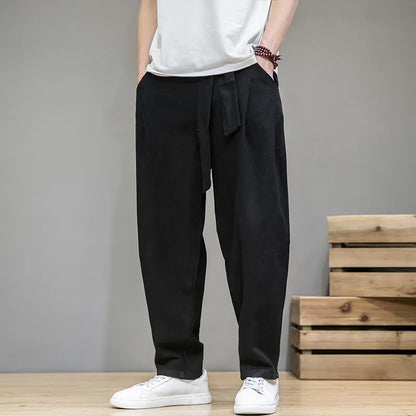 maoxiangshop Spring Cotton Linen Pants Men Elastic Waist Casual Harem Pant Loose Sweatpants Traditional Chinese Trousers pantalons homme
