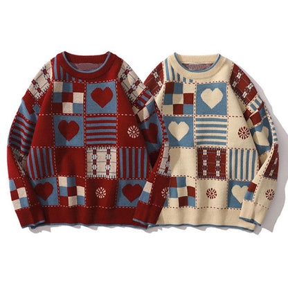 maoxiangshop Vintage Sweater Mens Hip Hop Streetwear Harajuku Retro Japanese Style Love Knitted Sweater Couples Autumn Cotton Pullover