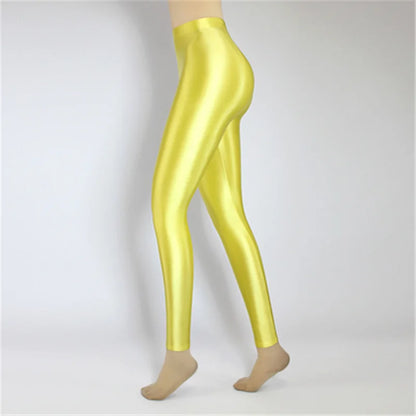 maoxiangshop Satin Glossy Pants High Waist Sport Women Fitness Shiny Yoga Pants Tights Leggings High Elastic Glossy Leggings