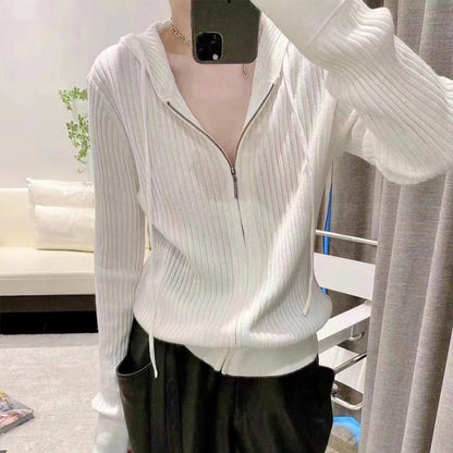 maoxiangshop Wool Sweater Cardigan  Hoodie Women Tops  Cashmere Korean Fashion Knitted Long Sleeve  Zipper Vintage Cardigan
