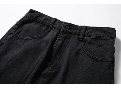 maoxiangshop Streetwear Men's Blue Wide Leg Jeans New Autumn Korean Style Fashion Straight Baggy Denim Pants Student Teen Trousers Black Gray