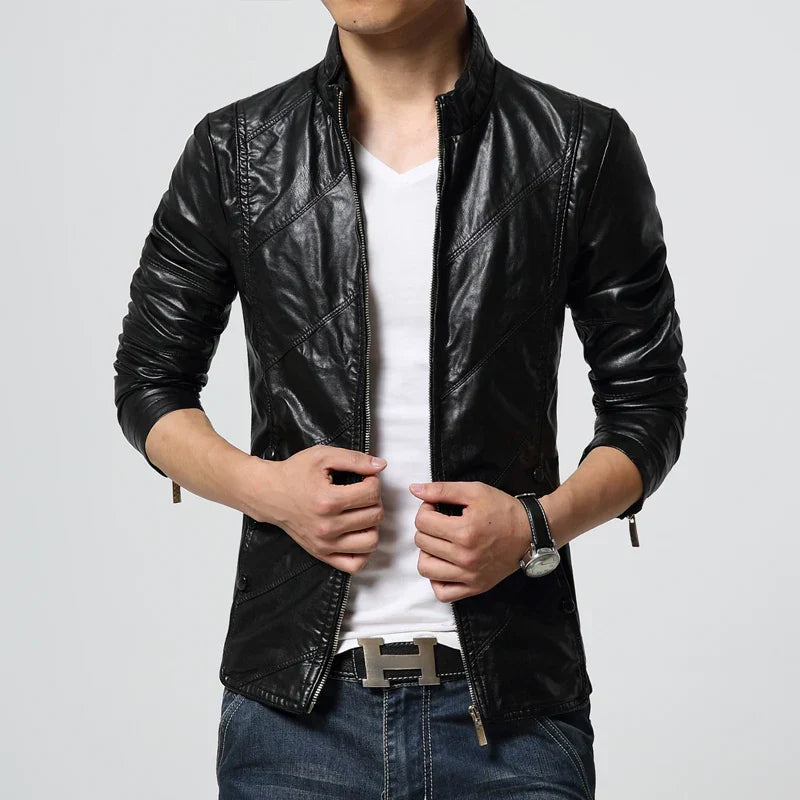 maoxiangshop Spring and Autumn Men's Casual Leather Jacket Large Size Men's Leather Jacket Men's PU Leather Red Jacket S-4XL