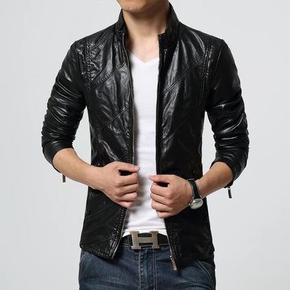 maoxiangshop Spring and Autumn Men's Casual Leather Jacket Large Size Men's Leather Jacket Men's PU Leather Red Jacket S-4XL