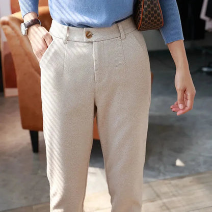 maoxiangshopWoolen Pants Women's Harem Pencil Pants Autumn Winter High Waisted Casual Suit Pants Office Lady Women Trousers