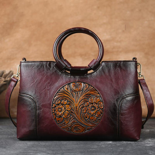 maoxiangshop - New High Quality Leather Women Handbag Retro Handmade Embossed Shoulder Bag For Women Large Capacity Female Messenger Bags