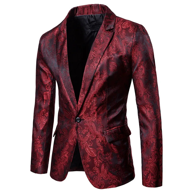 maoxiangshop WELL DRESSED MEN Men Suit Banquet Wedding Suit Party Suit Bar Night Club Blazer Men Tops Bright Suit Paisley Blazer Fashion Men's Suit