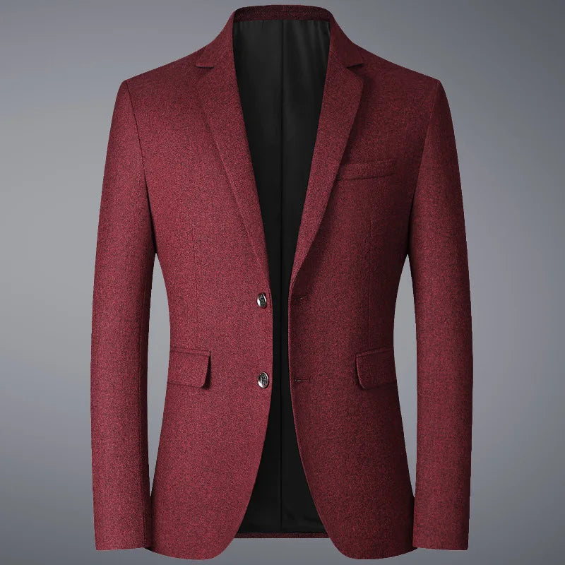 maoxiangshop New Blazers Men Solid Color Business Causal Mens Suits Coats Mens Blazers Two Buttons Flap Pocket Smart Casual Blazers for Men