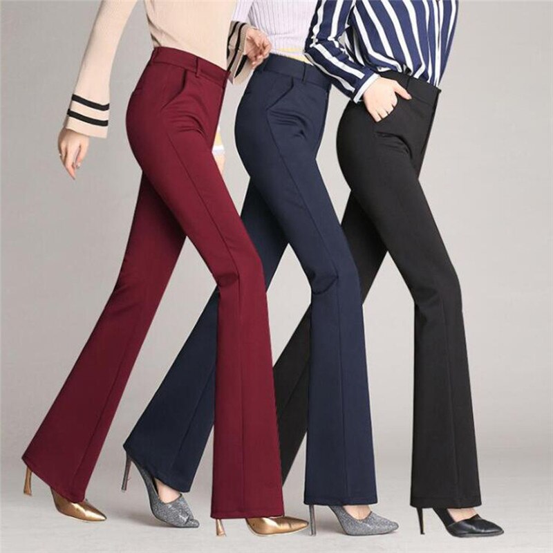 maoxiangshop Women's Pants Fashion Casual Loose Slim Flared Trousers High Waist Formal Trousers For Woman Skinny Solid  Office Lady Wear