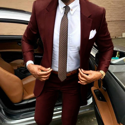 maoxiangshop Latest Brown Men's Suit Coat Pants Designs Slim Fit Elegant Tuxedos Wedding Business Party Suits 2 Pieces (Jacket+Pants)