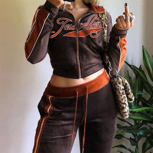 Y2k Spring Autumn Two Piece Women's Set Streetwear Casual Sports Letter Embroidery Long Sleeve jacket Pants Women Tracksuit