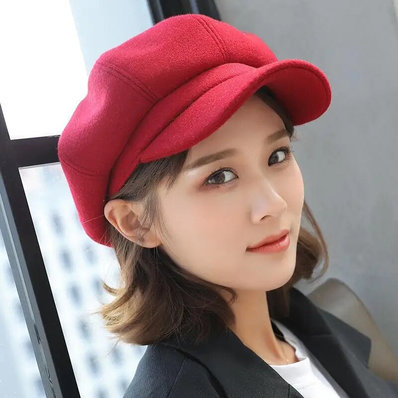 maoxiangshop Autumn Winter Hats for Women Solid Plain Octagonal Newsboy Cap Men Ladies Casual Wool Winter Beret Women Painter