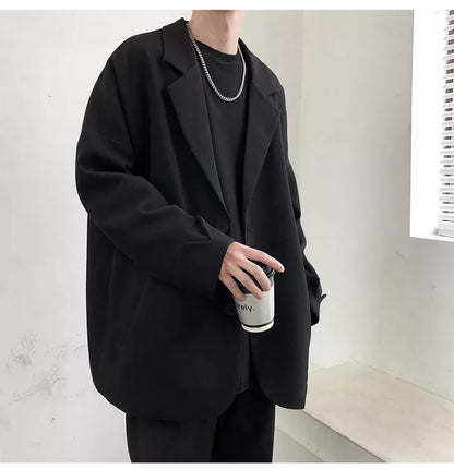maoxiangshop British-style Blazers Men Leisure Trendy Loose Suit Jackets Male Retro Daily Ins Streetwear All-match Simple Korean Suit-tops