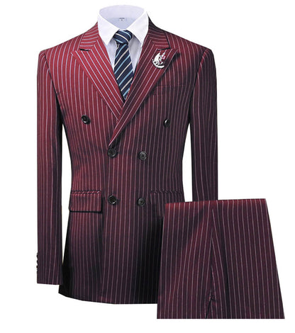 maoxiangshop Olive Green Men's Suit 2 Pieces Pinstripe Notched Lapel Tuxedos Groomman For Wedding New Burgundy,BLACK（blazer+pants）