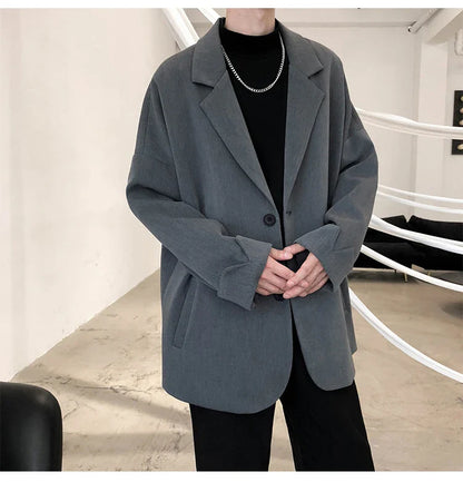 maoxiangshop British-style Blazers Men Leisure Trendy Loose Suit Jackets Male Retro Daily Ins Streetwear All-match Simple Korean Suit-tops
