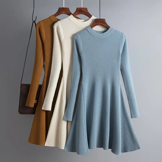 maoxiangshop basic autumn winter short aline thick sweater dress elegant knit dress women slim mini dress Female chic knit sexy dress