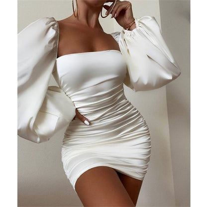 Townlike Long Lantern Sleeve Autumn Winter Dress Women Square Collar Slim Bandage Bodycon Dress Backless Sexy Party Dresses