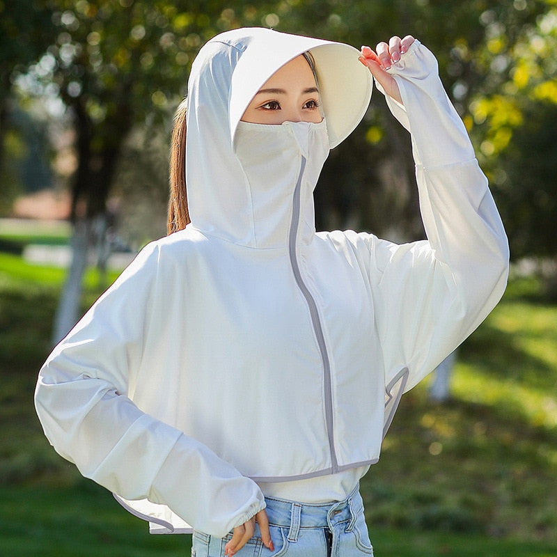 maoxiangshop Women Sunscreen Hat Ice Silk Clothing Summer Big Edge Outdoor Shirt Short Coat Uv Protection Boy Hat Sun?hat New