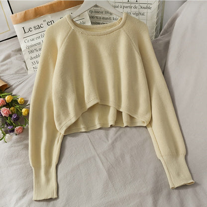 maoxiangshop New Autumn Women Solid Sweater O-Neck Loose Sweater Pullover Crop Top Sweaters Shirts Femme Knit Outwear Jumpers