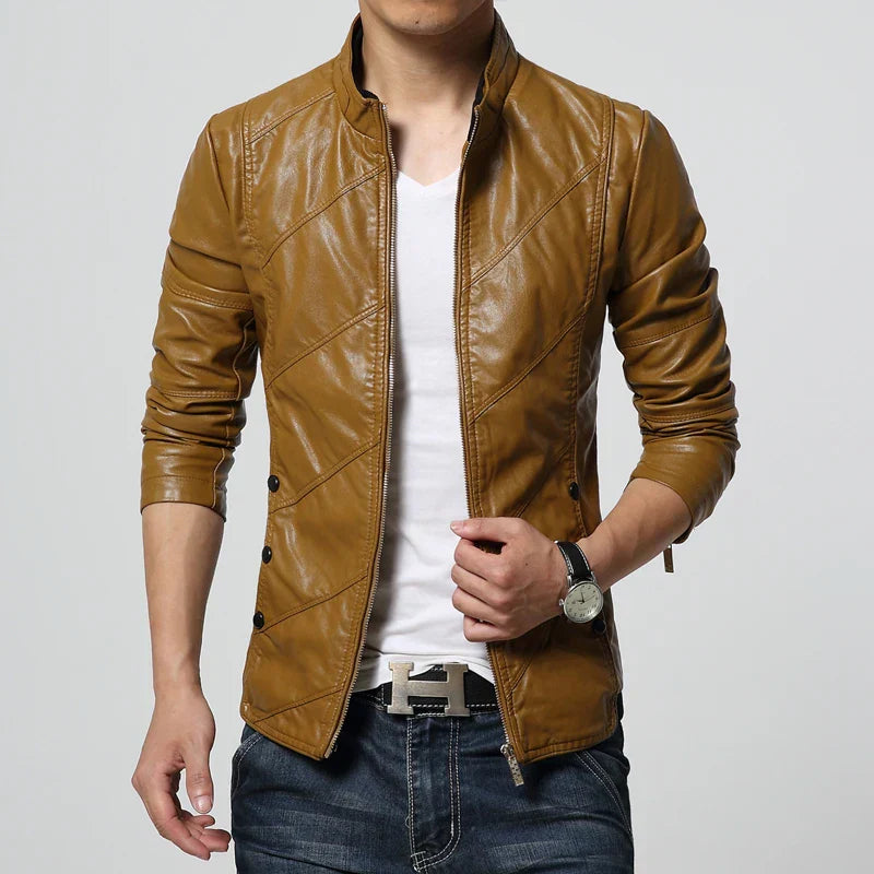 maoxiangshop Spring and Autumn Men's Casual Leather Jacket Large Size Men's Leather Jacket Men's PU Leather Red Jacket S-4XL