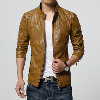 maoxiangshop Spring and Autumn Men's Casual Leather Jacket Large Size Men's Leather Jacket Men's PU Leather Red Jacket S-4XL