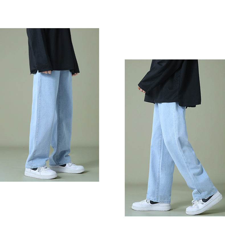 maoxiangshop Streetwear Men's Blue Wide Leg Jeans New Autumn Korean Style Fashion Straight Baggy Denim Pants Student Teen Trousers Black Gray