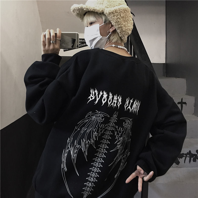 Autumn Punk Black Sweatshirts Tops Gothic Grunge Oversized Hoodie Streetwear Womens Hip-hop Cool Couple High Street Pullovers