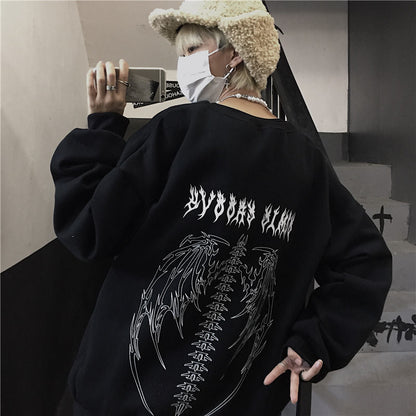 Autumn Punk Black Sweatshirts Tops Gothic Grunge Oversized Hoodie Streetwear Womens Hip-hop Cool Couple High Street Pullovers