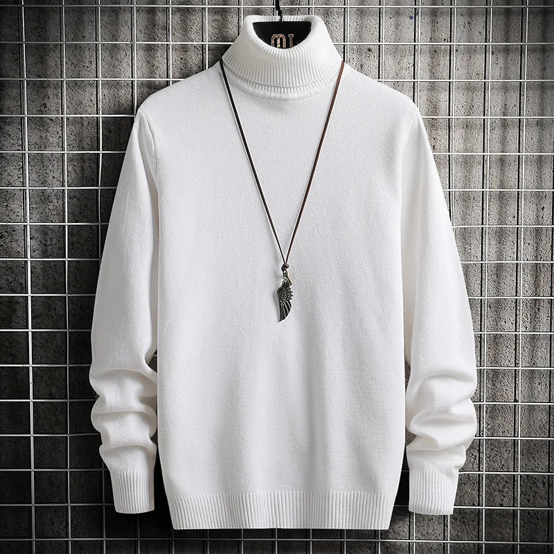 maoxiangshop Turtleneck Sweaters Men Solid Pullovers Winter Knitted Sweater Turtleneck Pullovers Black Gery Winter Warm Sweater Men Clothing