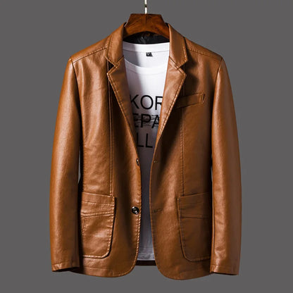 maoxiangshop Spring PU Jackets Men Solid Color Leather Coat Casual Motorcycle Biker Leather Jacket Male Clothes Plus Size 5XL 6XL HX294