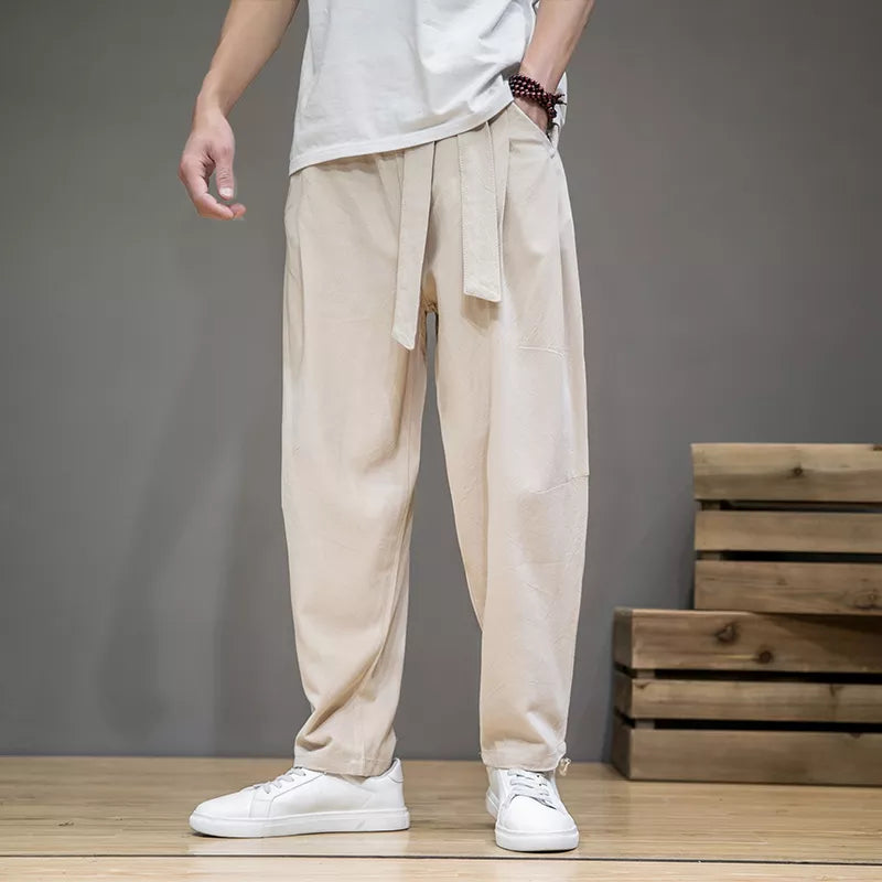 maoxiangshop Spring Cotton Linen Pants Men Elastic Waist Casual Harem Pant Loose Sweatpants Traditional Chinese Trousers pantalons homme