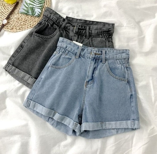 maoxiangshop Shorts Women Korean Summer High Waist Button Vintage Leisure Simple Loose Female Chic Denim Short All-match Newest Harajuku