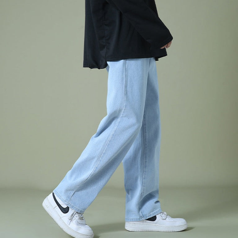 maoxiangshop Streetwear Men's Blue Wide Leg Jeans New Autumn Korean Style Fashion Straight Baggy Denim Pants Student Teen Trousers Black Gray
