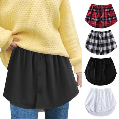 maoxiangshop Detachable Underskirt Cotton Shirt Extender for Women Irregular False Skirt Tail Blouse Hem Plaid Mini Skirt Extender Hemline
