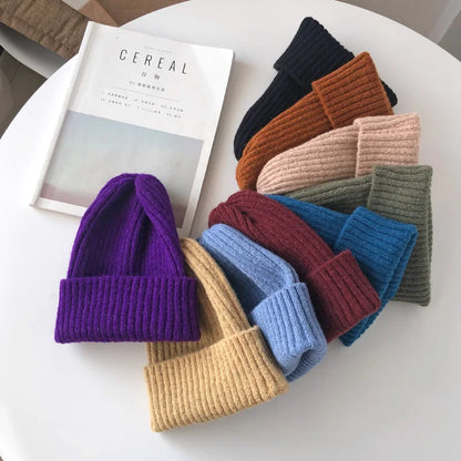 maoxiangshop New Candy Colors Winter Hat Women Knitted Hat Warm Soft Trendy Hat Kpop Style Wool Beanie Elegant All-match Hat