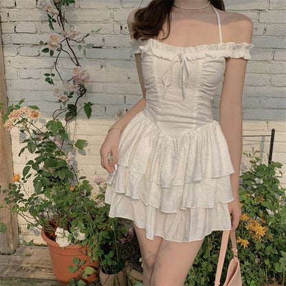 maoxiangshop Summer Kawaii Party Strap Dress Women Casual Holiday Beach Sexy Mini  Dress Designer Ruffles Sweet Princess Fairy Dress Y2K