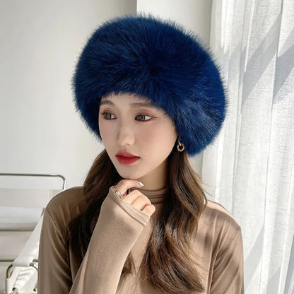 maoxiangshop Fur Hat Women Warm Snow Ski Cap Female Faux Fox Fur Bomber Hat Lady Windproof Winter Hats for Women Russian Hat Ushanka