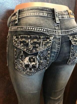 Women's Jeans Vintage Embroidered Skull Beaded Y2K Pants Ladies High Waist Jeans Casual Denim trousers Pantalon Femme