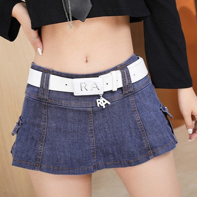 Women Harajuku Low Waist Mini Skirt Punk Gothic Skull Waistband Hot Girl Black White Denim Skirt Kawaii Culotte Skirts Plus size