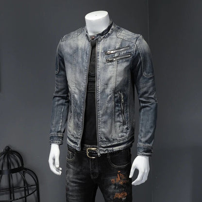 maoxiangshop New Denim Jacket Men Motocycle Denim Coats Streetwear Fashion Slim Fit Cowboy Outerwear Moto Biker Mens Denim Jacket Casual Coat