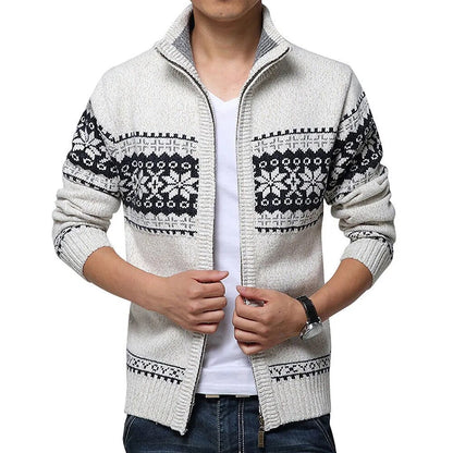 maoxiangshop New Autumn Winter Men's Sweater Wool Men Mandarin Collar Solid Color Casual Sweater Men's Thick Fit Brand Knitted Cardigans