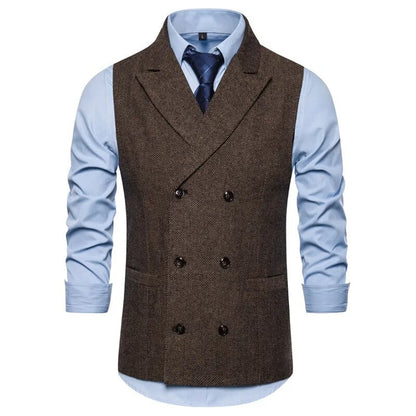 maoxiangshop Vest Men Double Breasted Suit Vests Men Mens Sleeveless Suit Vest Waistcoat Vintage Formal Blazers Waistcoat for Wedding chaleco