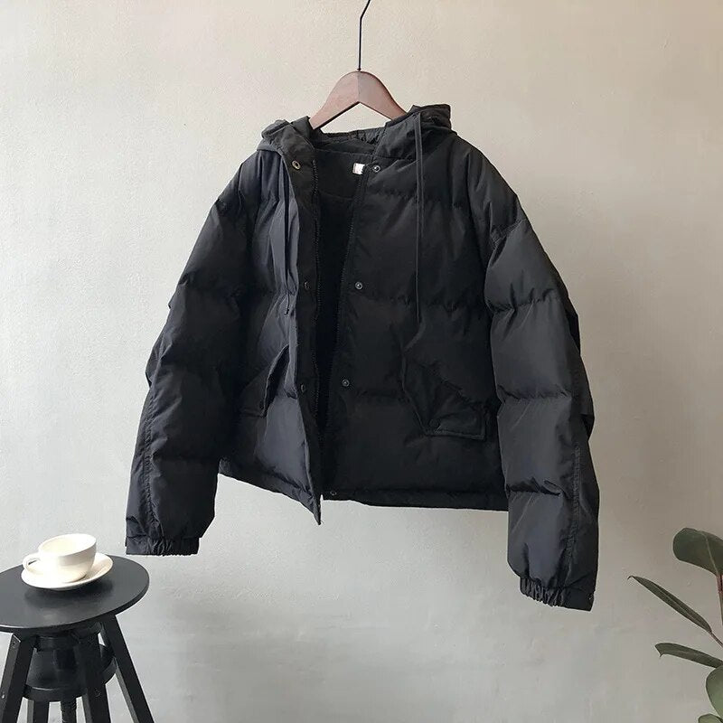 maoxiangshop Parkas Woman New Winter Overcoat Female Basic Korean Style Black Hooded Women's Puffer Jacket Autumn Padded Coats Clothing